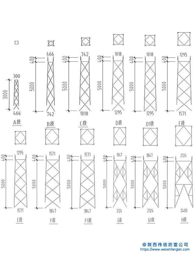 40米四角钢结构避雷塔结构